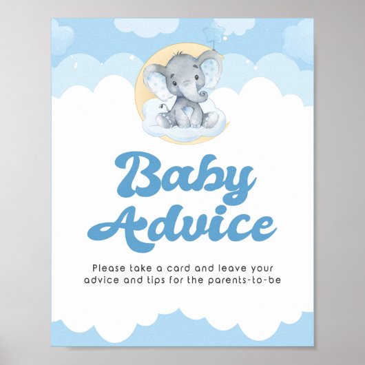 Advice Sign Blue Elephant Boy Baby shower Poster (Voorkant)