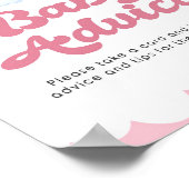 Advice Sign Roze Elephant Girl Baby shower Poster (Hoek)