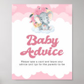Advice Sign Roze Elephant Girl Baby shower Poster (Voorkant)