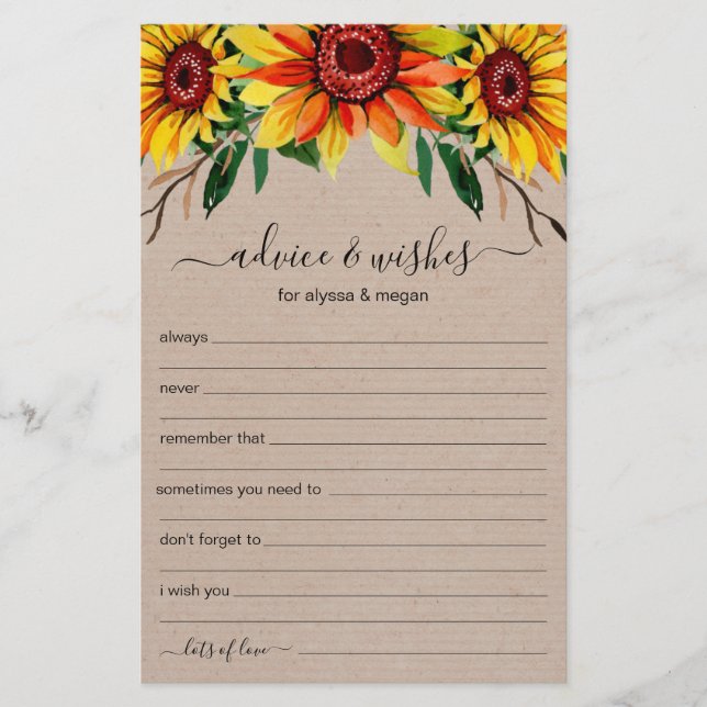 Advice wenst Rustic Sunflower LGBTQ Weddenschap (Voorkant)