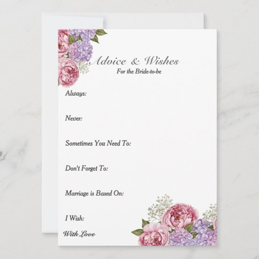 Advice & Wishes Bridal shower Peony hydrangea (Voorkant)