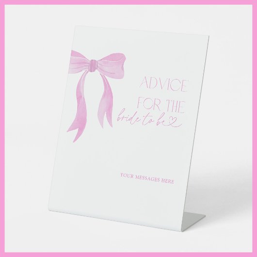 Advies aan het Bride Pink Bow Vrijgezellenfeest sp Reclamebord Met Voetstuk