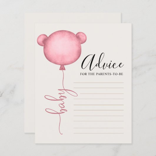 Advies aan Ouder Beary Pink Baby shower Game (Voorkant / Achterkant)