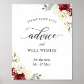 Advies en goed Gewenst teken Rode Floral Poster (Voorkant)