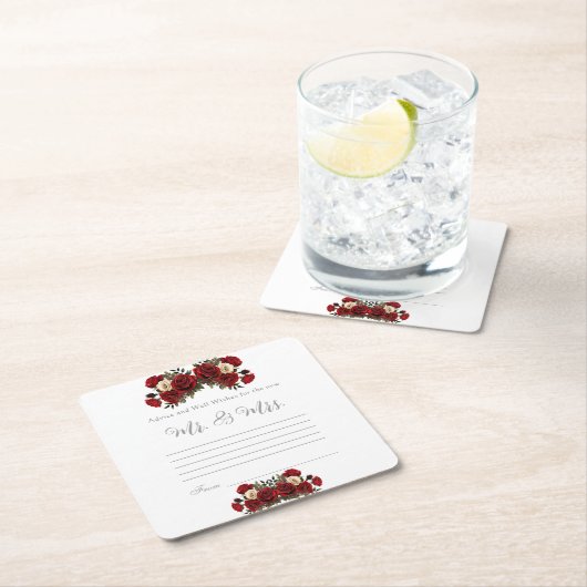 Advies en goede wensen Mr & Mrs Red Roses Kartonnen Onderzetters (Insitu)