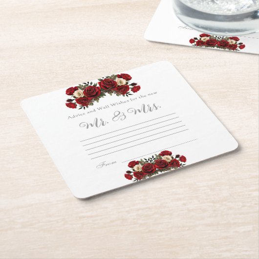 Advies en goede wensen Mr & Mrs Red Roses Kartonnen Onderzetters (Schuin)