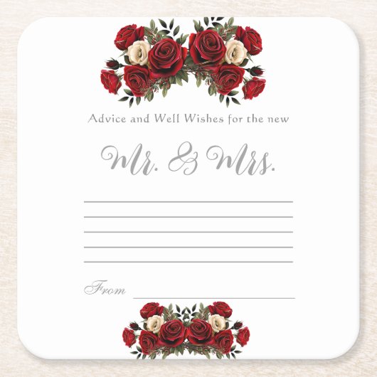 Advies en goede wensen Mr & Mrs Red Roses Kartonnen Onderzetters (Voorkant)