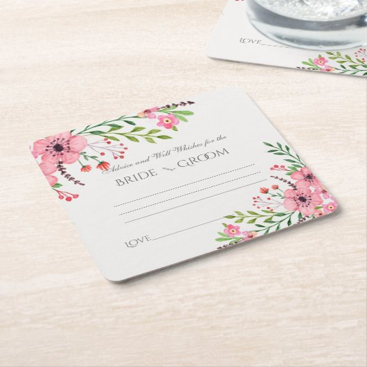 Advies en goede wensen, roze Waterverf Kartonnen Onderzetters (Schuin)