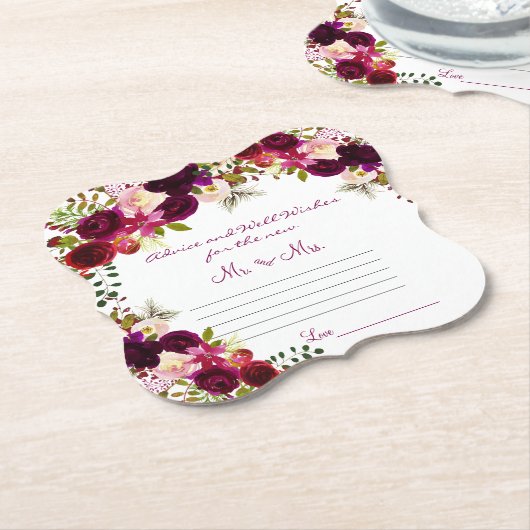 Advies en goede wensen, waterverf bordeaux kartonnen onderzetters (Gekanteld)