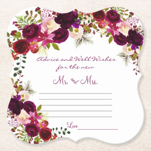 Advies en goede wensen, waterverf bordeaux kartonnen onderzetters (Voorkant)