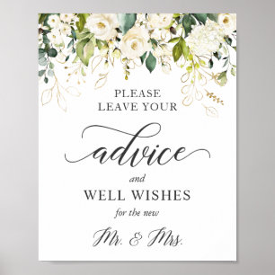 Advies en goede wil Witte rozen bloemen Poster