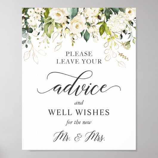 Advies en goede wil Witte rozen bloemen Poster (Voorkant)