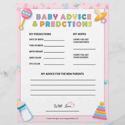 Advies en voorspelling van baby [Baby Basics Pink] Briefhoofd (Voorkant)