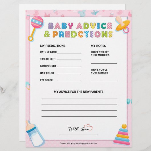 Advies en voorspelling van baby [Baby Basics Pink] Briefhoofd (Voorkant / Achterkant)
