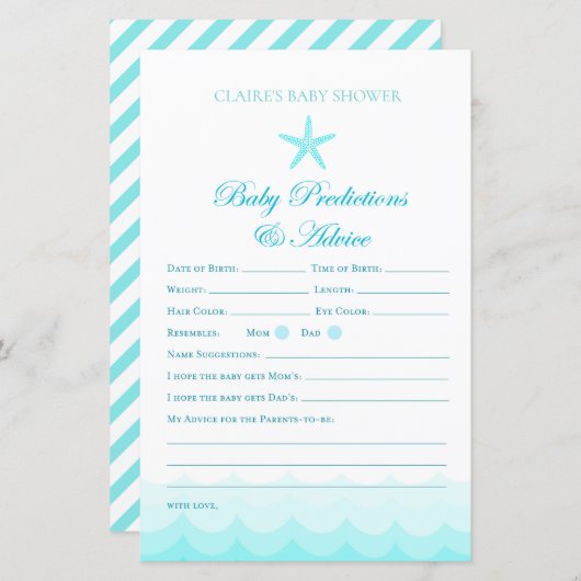 Advies en voorspelling van baby - Baby shower spel (Voorkant / Achterkant)