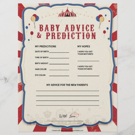 Advies en voorspelling van baby [Circus Theme] Briefhoofd (Voorkant)