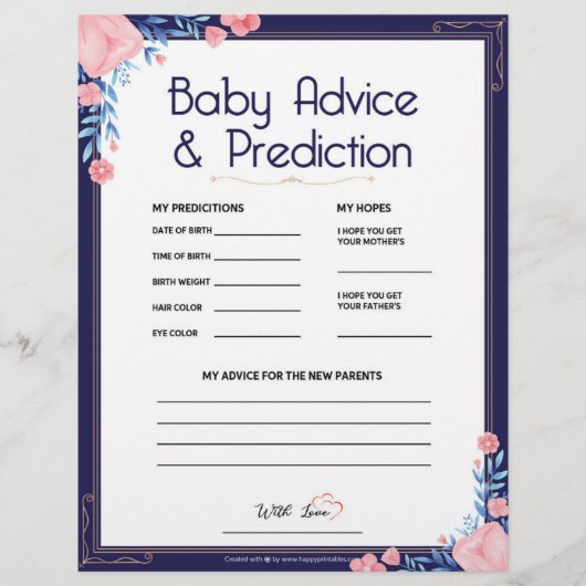 Advies en voorspelling van baby [Floral Lijst] Briefhoofd (Voorkant)