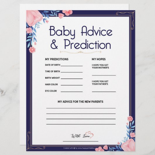 Advies en voorspelling van baby [Floral Lijst] Briefhoofd (Voorkant / Achterkant)