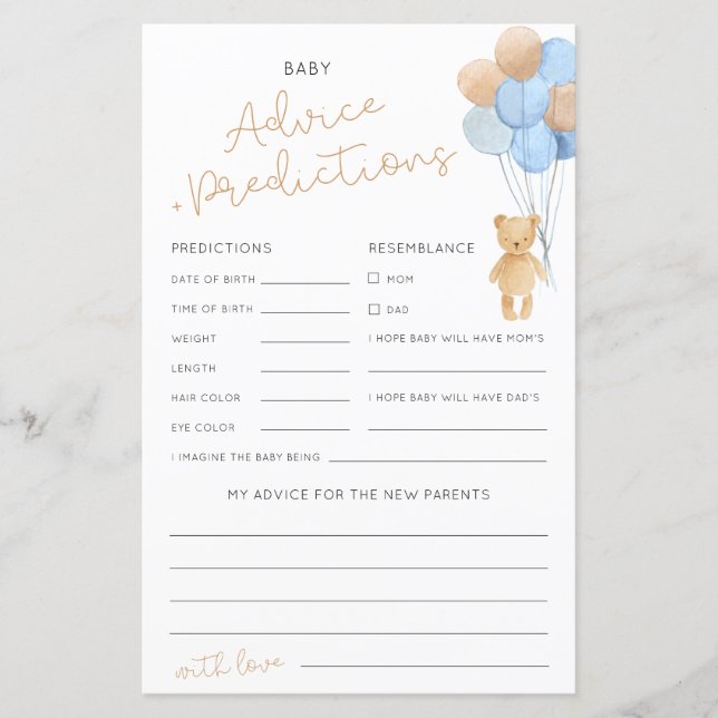 Advies en voorspellingen Baby shower spel (Voorkant)