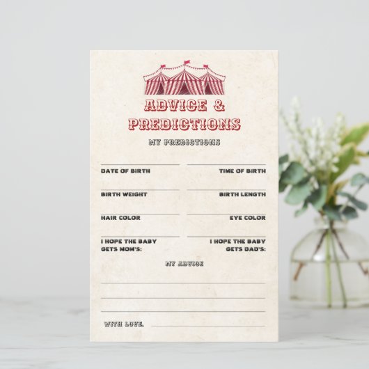 Advies en voorspellingen Circus Baby shower Game (Staand voorkant)