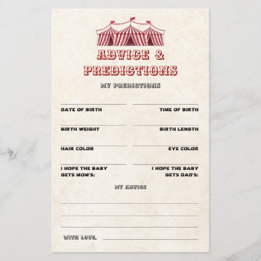 Advies en voorspellingen Circus Baby shower Game (Voorkant)