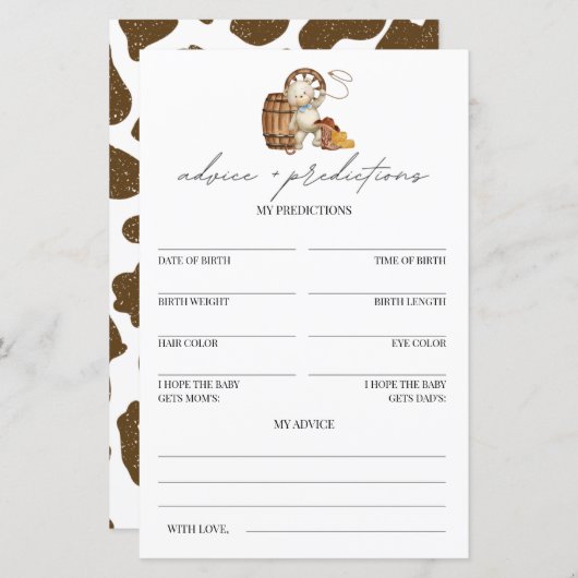 Advies en voorspellingen Cowboy Rustic Baby shower (Voorkant / Achterkant)