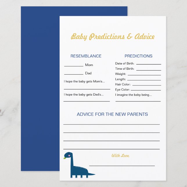 Advies en voorspellingen Dinosaur Baby shower Game (Voorkant / Achterkant)