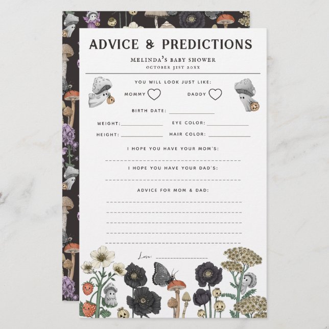 Advies en voorspellingen Halloween Baby shower Gam (Voorkant / Achterkant)