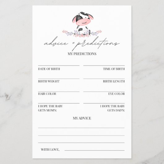 Advies en voorspellingen Koe Roze Rustisch Baby sh Flyer (Voorkant)