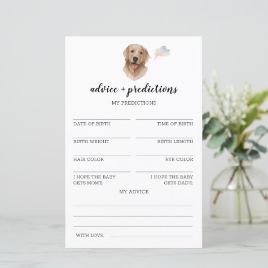 Advies en voorspellingen labrador Baby shower Game (Staand voorkant)