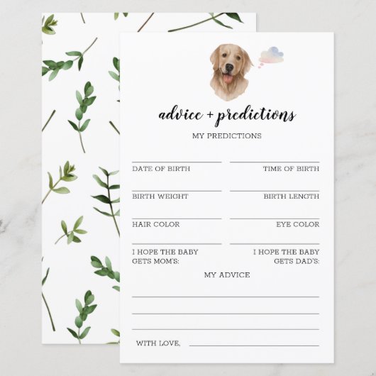 Advies en voorspellingen labrador Baby shower Game (Voorkant / Achterkant)