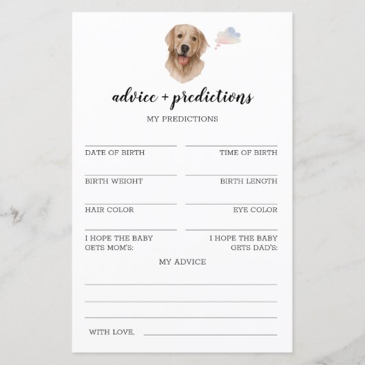 Advies en voorspellingen labrador Baby shower Game (Voorkant)