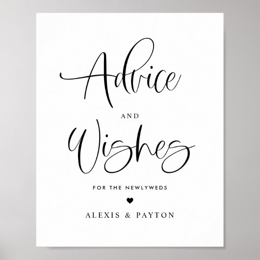 Advies en Well Wishes Leuke Kalligrafie Bruiloft Poster (Voorkant)