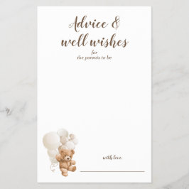 Advies en Well Wishes Teddy Bear Baby shower Flyer