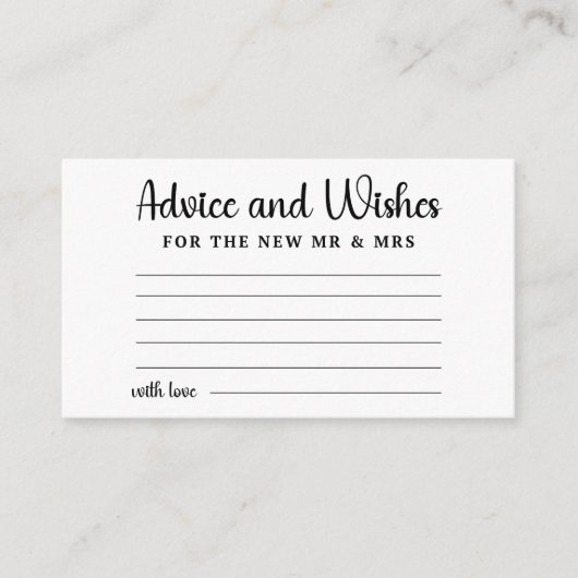 Advies en Wens voor Paar bruiloft Vrijgezellenfees Informatiekaartje (Voorkant)
