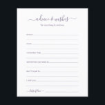 Advies en wensen<br><div class="desc">Deze eenvoudige, stoffige lavender grijze paarse en witte, moderne, minimale, handgeschreven scriptadvies en -vernissen zijn perfect om vrijgezellenfeest, repetitief diner of huwelijksgasten te laten invullen voor het gelukkige paar. Mensen zullen graag de herinneringen krijgen - ze maken het zo makkelijk om liefhebbende woorden van advies en welwillendheid achter te laten....</div>