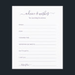 Advies en wensen<br><div class="desc">Deze eenvoudige, stoffige lavender grijze paarse en witte, moderne, minimale, handgeschreven scriptadvies en -vernissen zijn perfect om vrijgezellenfeest, repetitief diner of huwelijksgasten te laten invullen voor het gelukkige paar. Mensen zullen graag de herinneringen krijgen - ze maken het zo makkelijk om liefhebbende woorden van advies en welwillendheid achter te laten....</div>