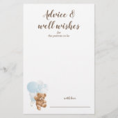 Advies en Wensen Blauwe Teddibeer Baby Shower Flyer (Voorkant)