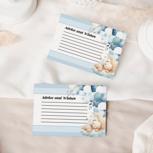 Advies en wensen Blue Baby shower Kaart Notitiekaartje