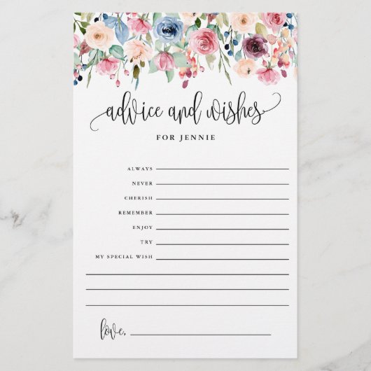 Advies en wensen, Floral Bridal Advice Paper Kaart (Voorkant)