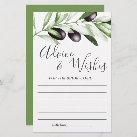 Advies en Wensen Olijf Bruidsfeest Spel (Voorkant / Achterkant)
