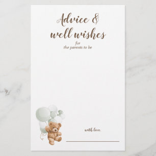 Advies en Wensen Sage Teddybeer Baby Shower Flyer