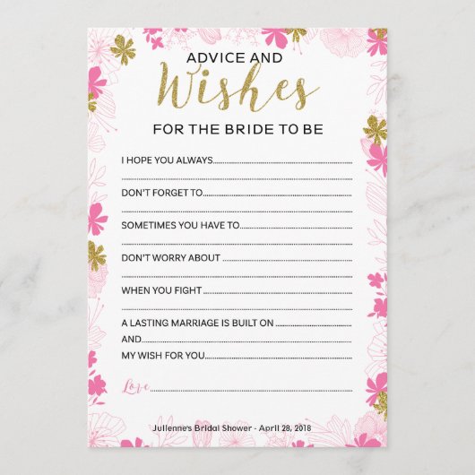 Advies en wensen voor de bride | Roze Floral (Voorkant)