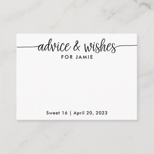 Advies en wensen voor verjaardag, Gepersonaliseerd Informatiekaartje (Voorkant)