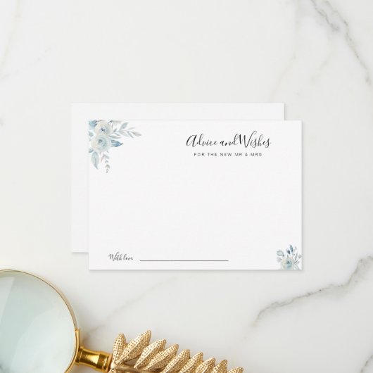 advies en wenskaart voor stoffelijke blauwe bloeme bedankkaart (Voorkant / Achterkant in situ)