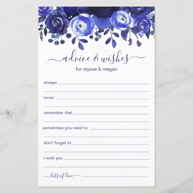 Advies en wenst Blue Floral LGBTQ Weddenschap (Voorkant)