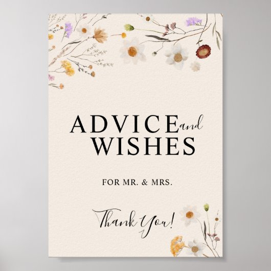 Advies en wenst Boho Wildflower WeddenSign Poster (Voorkant)