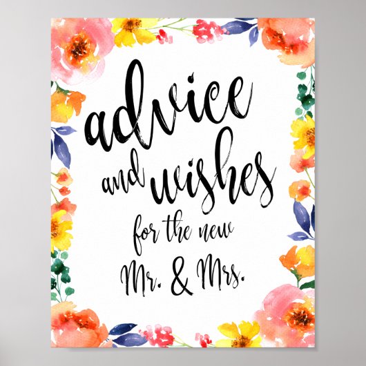 Advies en wenst Floral 8x10 bruiloft Poster (Voorkant)