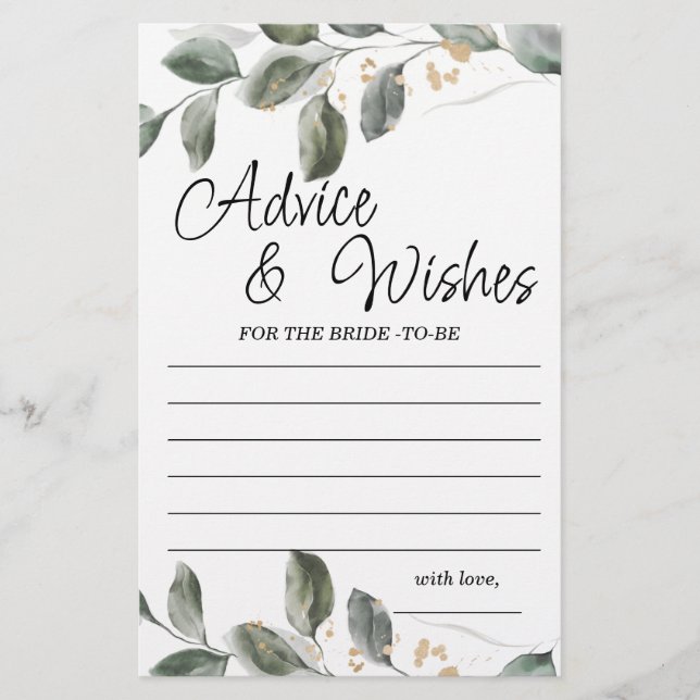 Advies en wenst Greenery Vrijgezellenfeest Game (Voorkant)