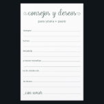 Advies en wenst Spaans<br><div class="desc">Deze eenvoudige, eucalyptuskleurige, moderne, minimale, handgeschreven script Spaans Advice & Wishes/Consejos y Deseos sheets zijn perfect om vrijgezellenfeest, repetitief diner of huwelijksgasten te laten invullen voor het gelukkige paar. Mensen zullen graag de herinneringen krijgen - ze maken het zo makkelijk om liefhebbende woorden van advies en welwillendheid achter te laten....</div>